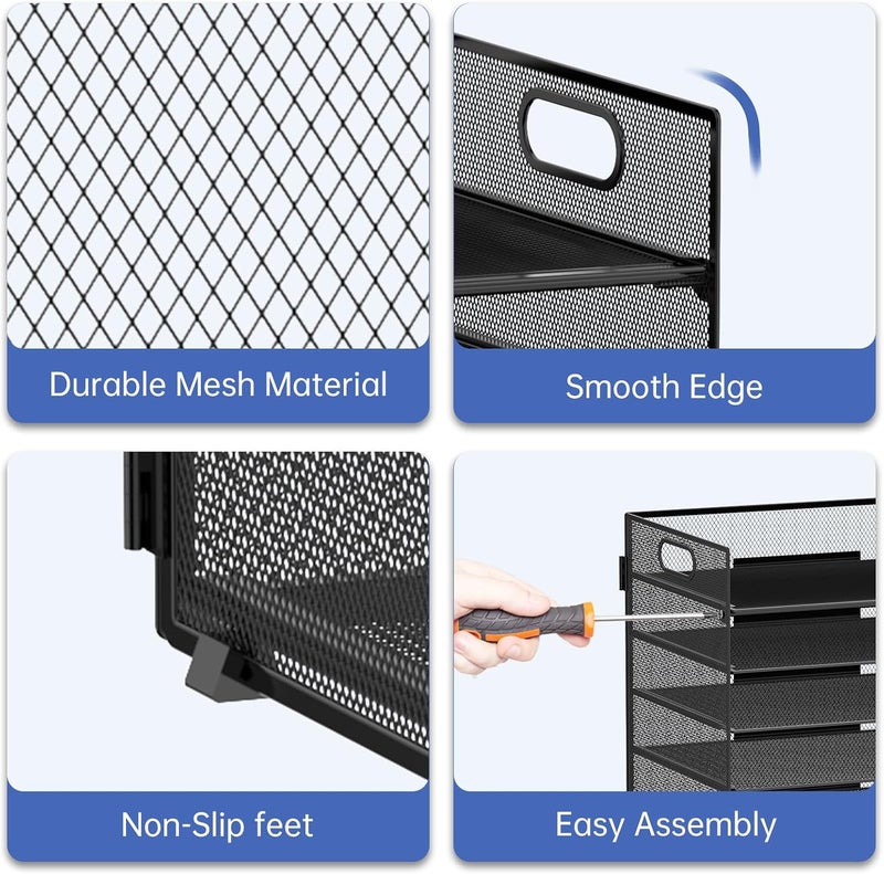 ReePlan 7-Tier Paper Organizer for Desk, Letter Tray with Handle Mesh Desk File Organizer, Workspace Organizers, Paper Sorter Organizer for Office Home School (Black) - Image 4